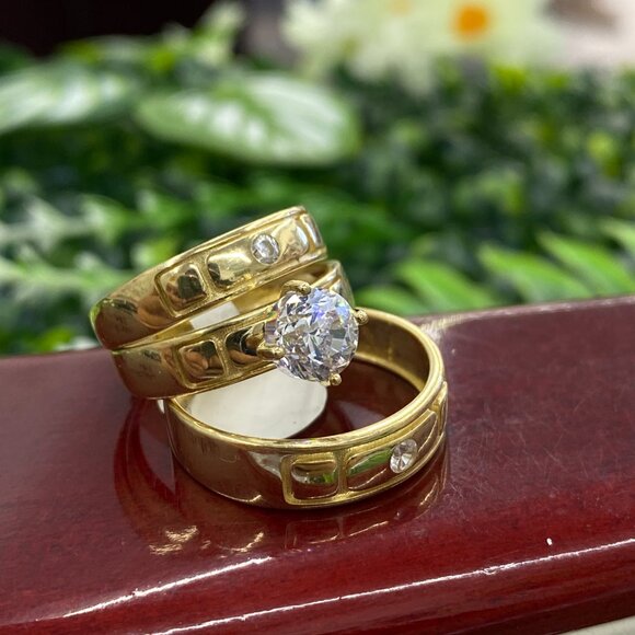 Anillos de Matrimonio Juego De Oro 10K Para Hombres y Mujeres - Picture 6 of 7